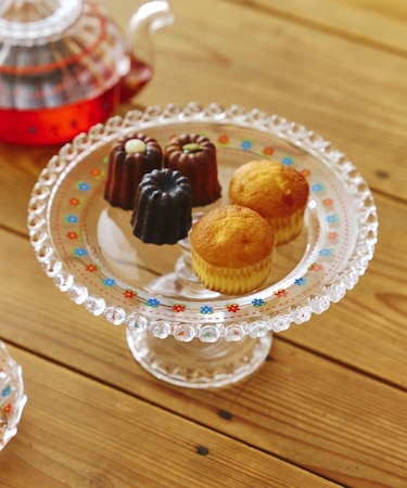 レトロフラワーガラスケーキスタンド：19cm