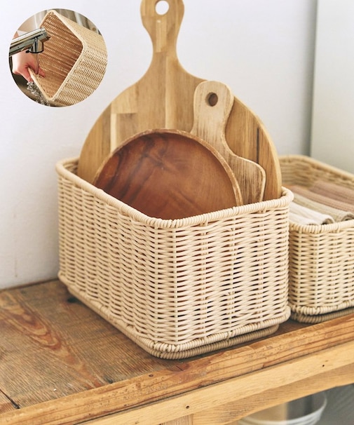 《洗える！／WEB限定再入荷》PPラタンスタッキングバスケットハーフ：M