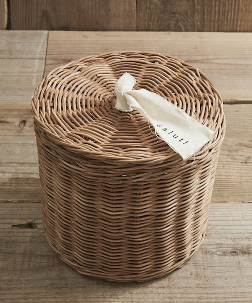 《WEB限定再入荷》ラタンフタ付きラウンドバスケット：L