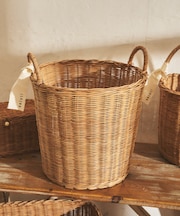 《WEB限定再入荷》ラタン持ち手付ラウンドバスケット