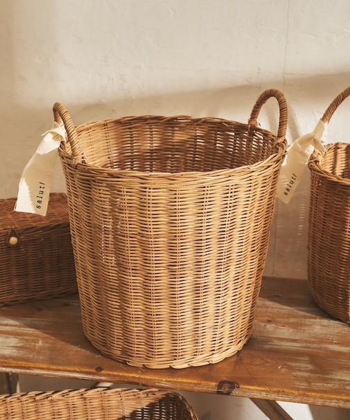 《WEB限定再入荷》ラタン持ち手付ラウンドバスケット