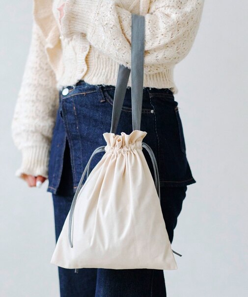 バイカラー巾着トートバッグ