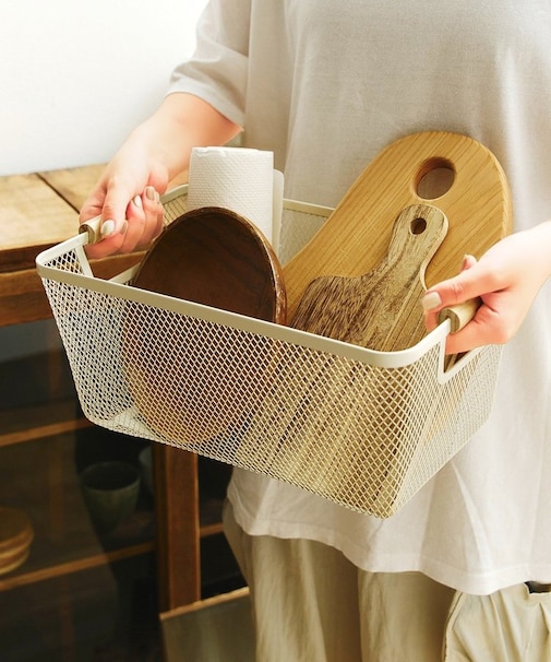 ウッドハンドルワイヤーバスケット：L