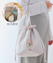 チューリップ刺繍保冷巾着バッグ