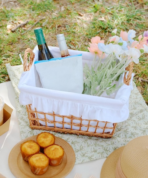 柳取っ手付レクタングルフリルバスケット：L