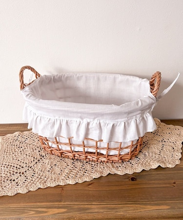 柳取っ手付オーバルフリルバスケット：L