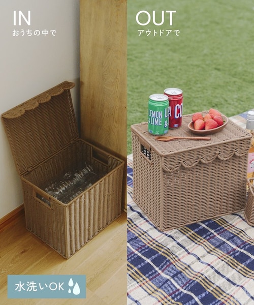 ラタン製オープントップ収納ボックス テーブルにもなるPPラタン収納ボックス／INandOUT｜サリュの通販