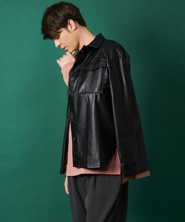 サステナビリティレザーCPOシャツジャケット/フェイクレザージャケット