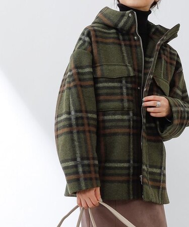 テックウール柄フード付ショートコート