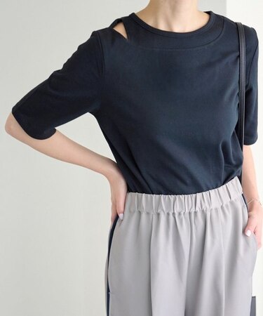 天竺レイヤード風バックオープンTシャツ