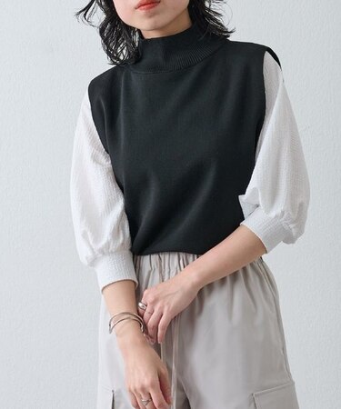 【セットアップ対応】エステルヤーンベルト付ハイネックノースリーブ　