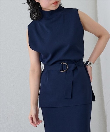 【セットアップ対応】エステルヤーンベルト付ハイネックノースリーブ　