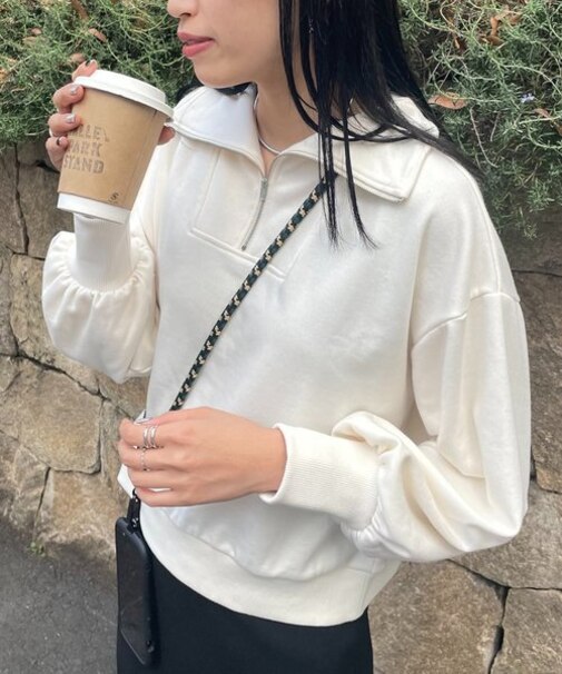 【WEB / 一部店舗限定】裏毛ショート丈ハーフジッププルオーバー