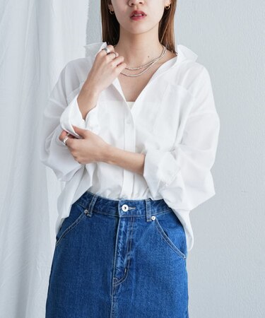 ストレッチブロード両ポケオーバーシャツ