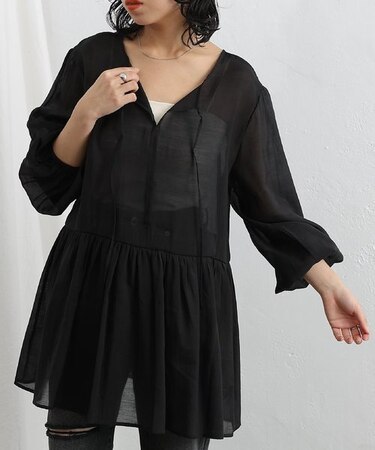 【2WAY】テンセルシアーギャザーブラウス