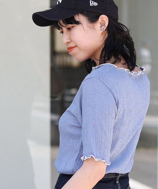 【WEB / 一部店舗限定】シャーリング配色メロー半袖プルオーバー