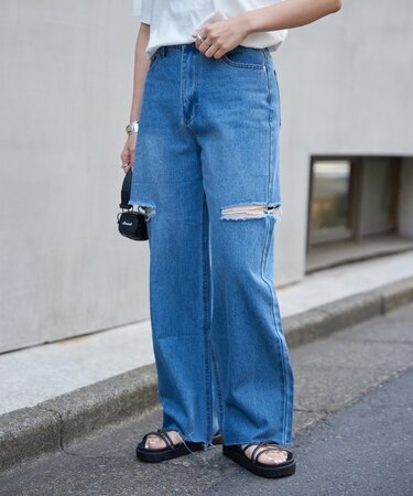 11OZカットスリットデニムパンツ