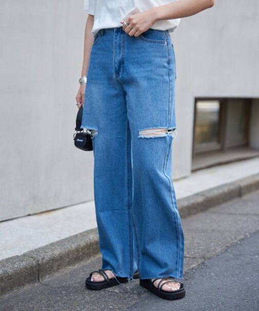 11OZカットスリットデニムパンツ