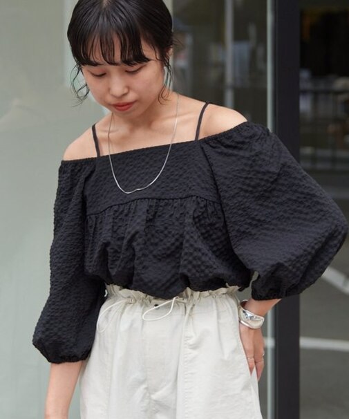 【2WAY】ポコポコふくれジャガードオフショルブラウス