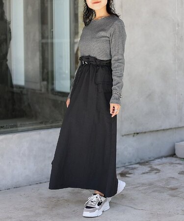 ドロストドッキングリブロングスリーブワンピース