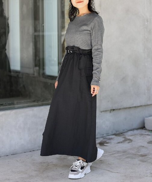 ドロストドッキングリブロングスリーブワンピース