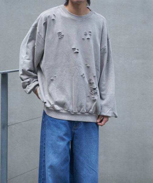 裏毛ヴィンテージ加工クルースウェット