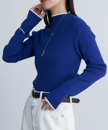 【着用動画あり】PBT配色ラインハイネックリブニット