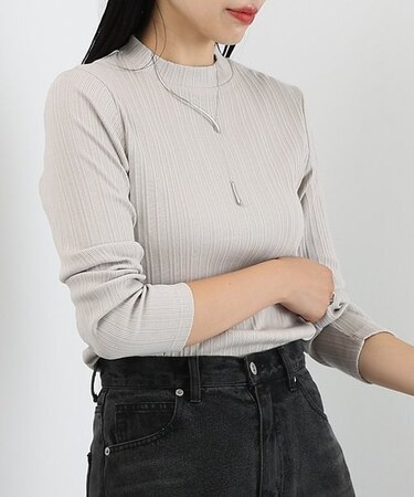 ランダムテレコプチハイネック長袖Tシャツ