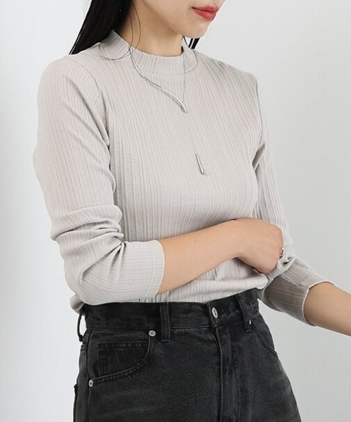 ランダムテレコプチハイネック長袖Tシャツ