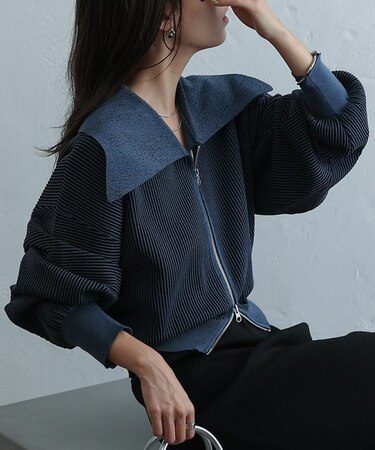 two one three nine +0 配色ビッグカラーZIPカーディガン