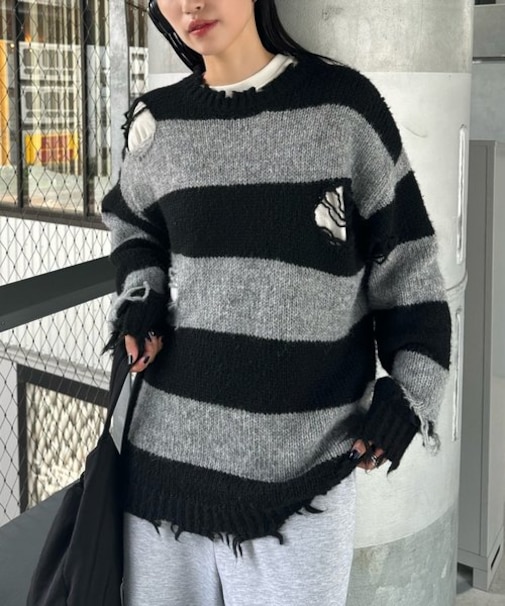 【インフルエンサー企画】オーバーサイズダメージニットプルオーバー