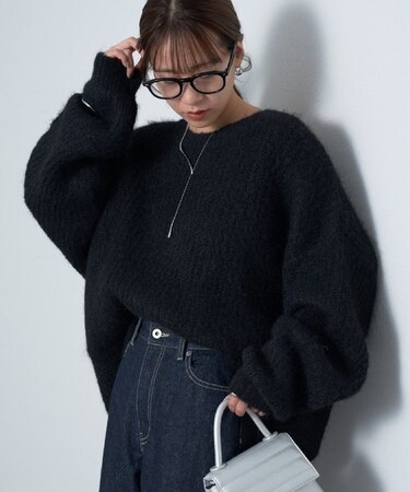 シャギー起毛畦編みオーバーニット