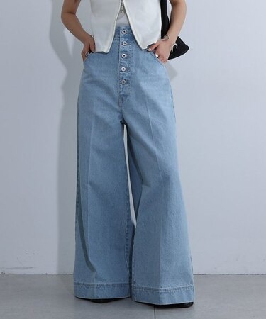 ハイウエストボタンフライデニムパンツ