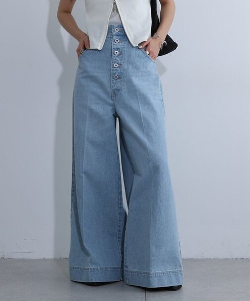 ハイウエストボタンフライデニムパンツ