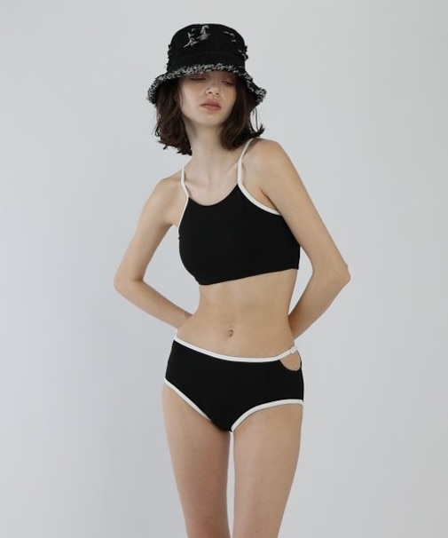 【水着】バイカラースリットタンキニ