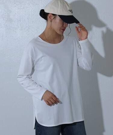 スマート裾ラウンド長袖Tシャツ