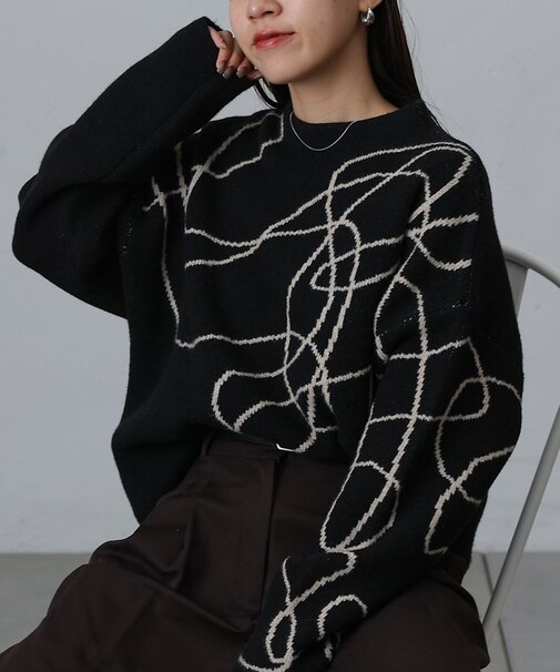 モチモチシャギーロープ柄ニット