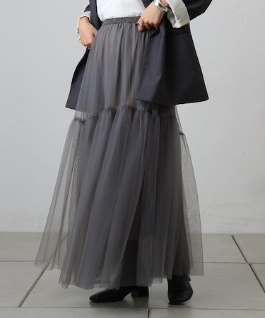 【着用動画あり / リバイバル】変形ティアードチュールスカート