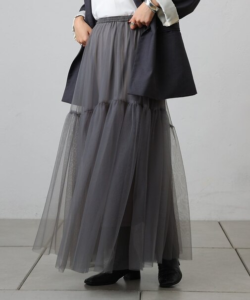 【着用動画あり / リバイバル】変形ティアードチュールスカート