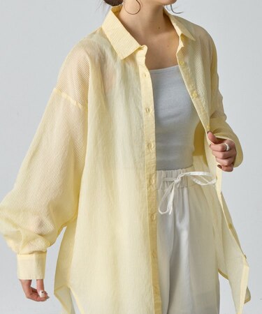 【着用動画あり】シアーストライプ長袖シャツ