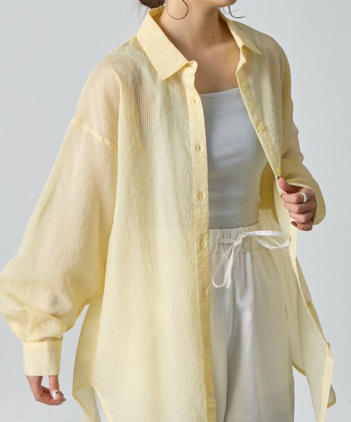 【着用動画あり】シアーストライプ長袖シャツ