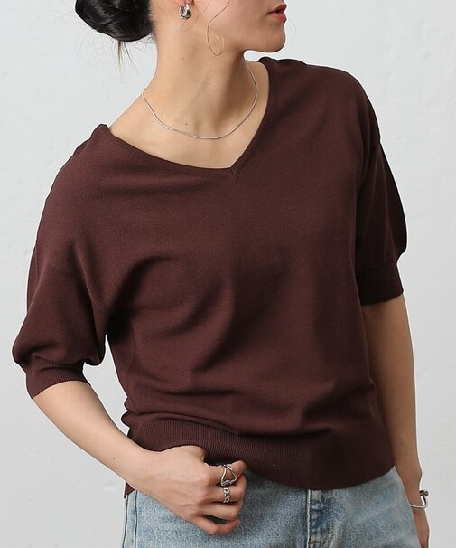 【さらもちニット/2WAY】ビスコースPBTプレーティング半袖プルオーバー