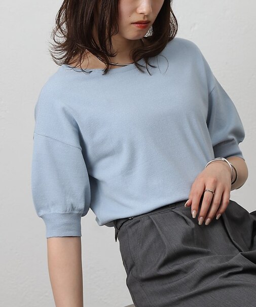 【さらもちニット/2WAY】ビスコースPBTプレーティング半袖プルオーバー