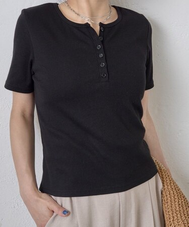 【WEB限定】ヘンリーネックテレコハーフスリーブTシャツ