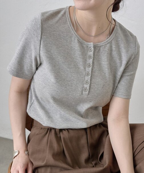 【WEB限定】ヘンリーネックテレコハーフスリーブTシャツ