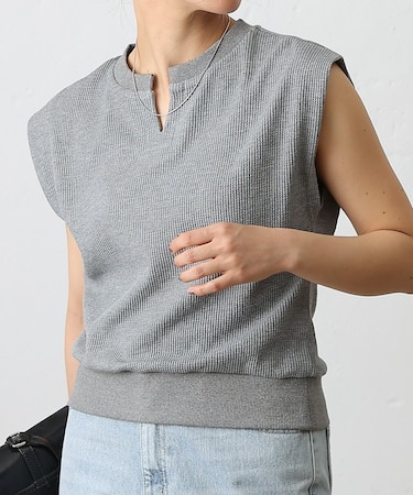 【WEB限定】ワッフルキーネックフレンチスリーブトップス