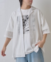 【リバイバル】ニット透かし編み半袖シャツ