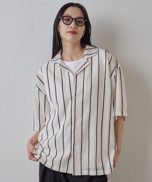 【リバイバル】ニット透かし編み半袖シャツ