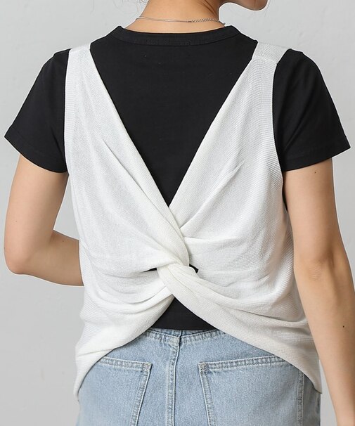 リネンライクバックツイストニットベスト