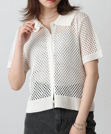 透かし編みポロカーディガン